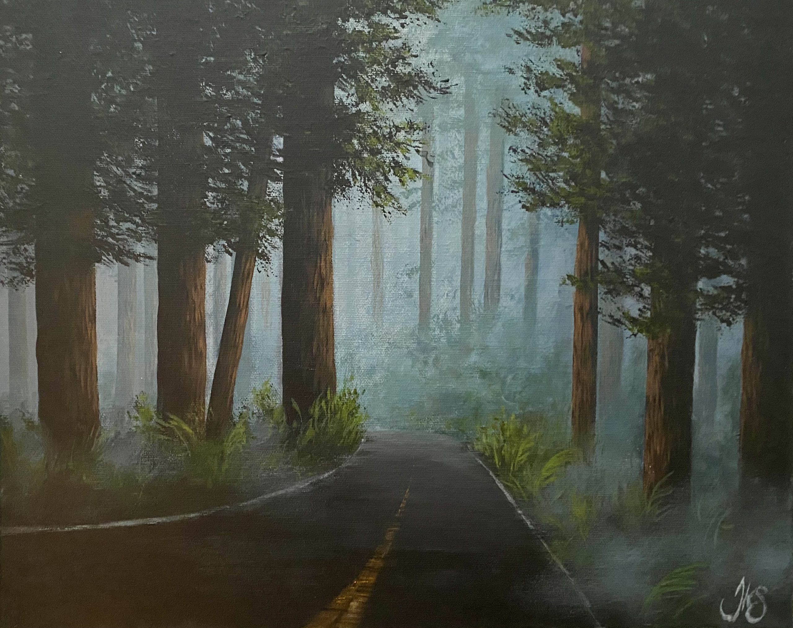 Dark Misty Forest - Acrylic Painting on Canvas by JMLisondra